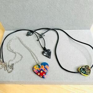 Colorful Heart Pendant Necklaces Lot of Three